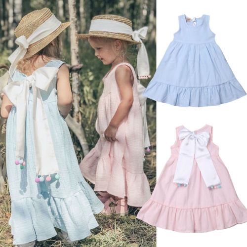 Toddler Baby Girl Clothes Sleeveless Dress Holiday Long Dress Outfit With Bow - ebowsos