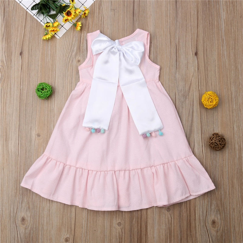 Toddler Baby Girl Clothes Sleeveless Dress Holiday Long Dress Outfit With Bow - ebowsos