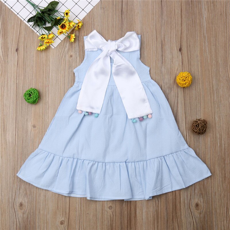 Toddler Baby Girl Clothes Sleeveless Dress Holiday Long Dress Outfit With Bow - ebowsos