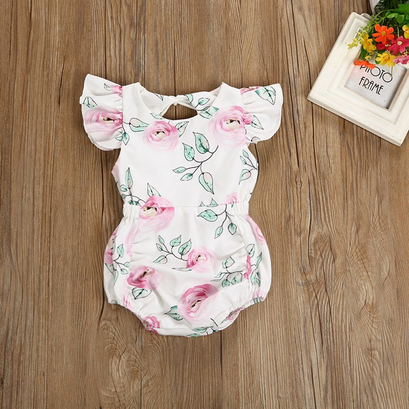 Toddler Baby Girl Kids New Fashion Casual Cute Floral Sleeveless Lace Up Ruffle Bodysuit Summer Outfits 0-24M Hot - ebowsos