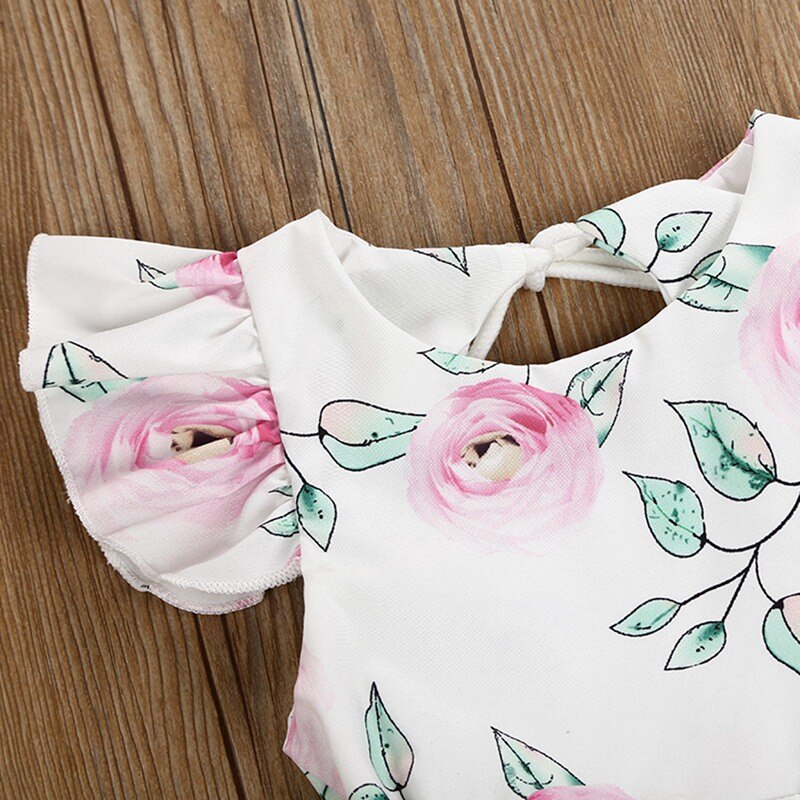 Toddler Baby Girl Kids New Fashion Casual Cute Floral Sleeveless Lace Up Ruffle Bodysuit Summer Outfits 0-24M Hot - ebowsos