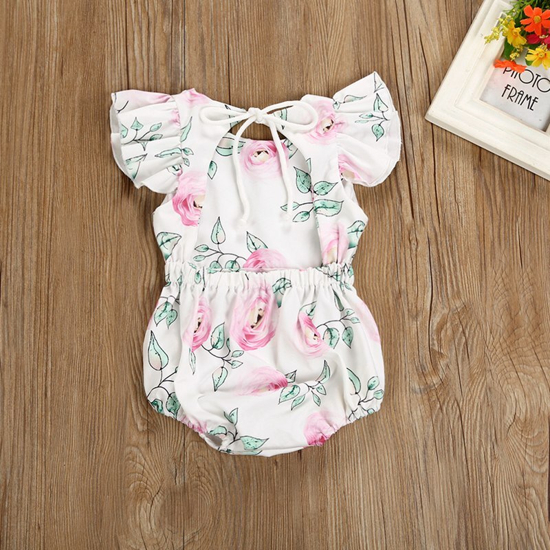 Toddler Baby Girl Kids New Fashion Casual Cute Floral Sleeveless Lace Up Ruffle Bodysuit Summer Outfits 0-24M Hot - ebowsos