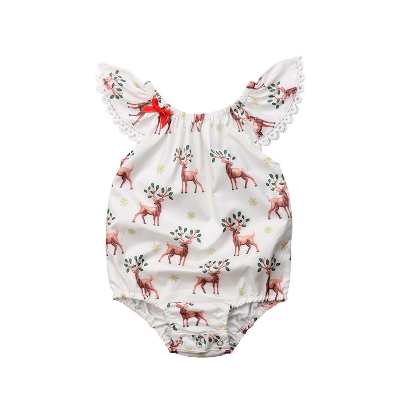 Toddler Baby Girls Christmas Deer Off Shoulder Romper Jumpsuit Outfits Clothes - ebowsos