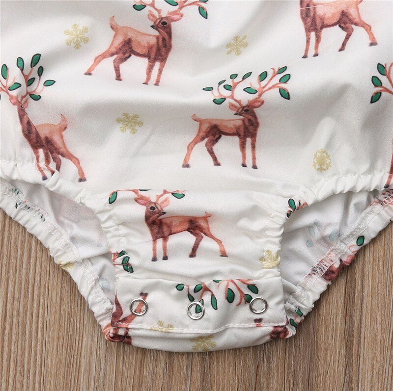 Toddler Baby Girls Christmas Deer Off Shoulder Romper Jumpsuit Outfits Clothes - ebowsos