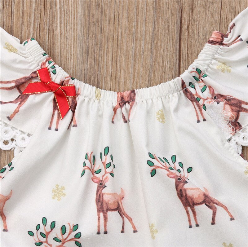 Toddler Baby Girls Christmas Deer Off Shoulder Romper Jumpsuit Outfits Clothes - ebowsos