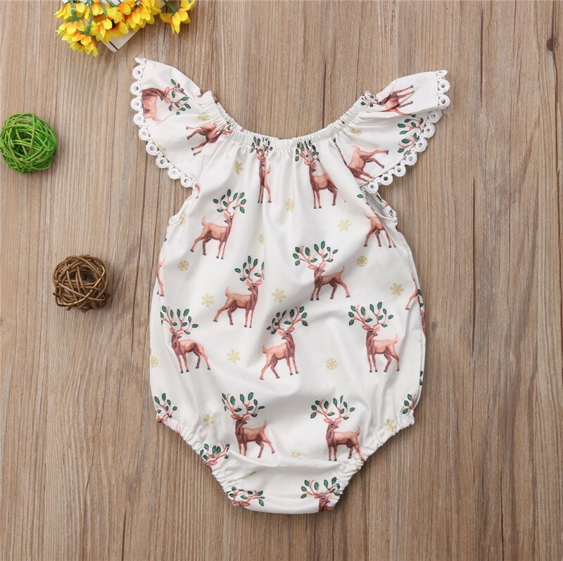 Toddler Baby Girls Christmas Deer Off Shoulder Romper Jumpsuit Outfits Clothes - ebowsos