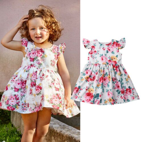 Toddler Baby Girls Clothes Floral Tutu Clothes Princess Dress Sleeveless Party Outfits Summer - ebowsos