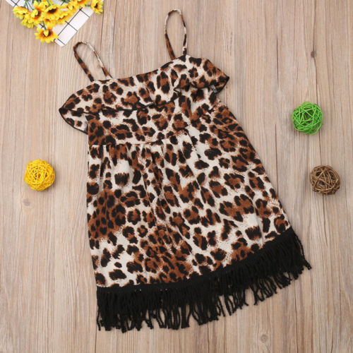 Toddler Baby Girls Dress Sexy Leopard Backless Strap Party Tassels Dresses Sundress Clothes - ebowsos