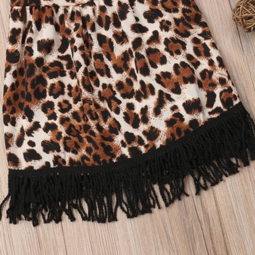 Toddler Baby Girls Dress Sexy Leopard Backless Strap Party Tassels Dresses Sundress Clothes - ebowsos