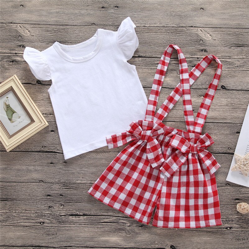 Toddler Baby Girls Ruffle T-shirt Tops+Suspender Trousers Clothes Outfits 3M-3Y - ebowsos