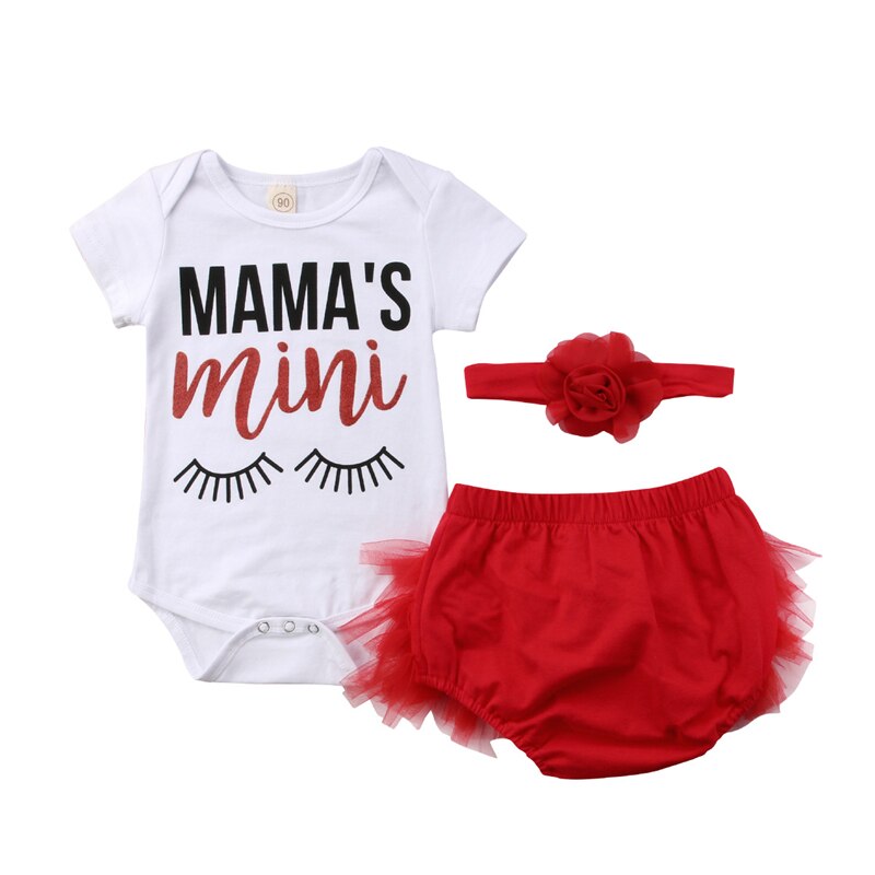 Toddler Baby Kids Girl Short Sleeve Letters Romper+Lace PP Shorts+Floral Headband 3Pcs Outfits Clothes Set - ebowsos