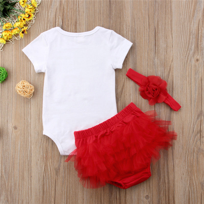 Toddler Baby Kids Girl Short Sleeve Letters Romper+Lace PP Shorts+Floral Headband 3Pcs Outfits Clothes Set - ebowsos