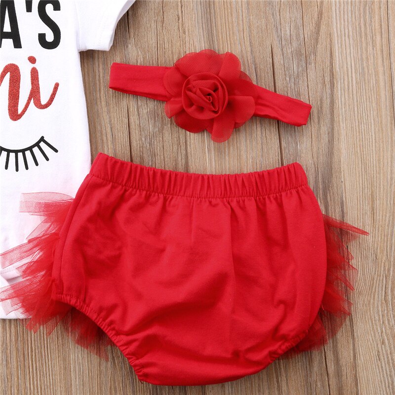 Toddler Baby Kids Girl Short Sleeve Letters Romper+Lace PP Shorts+Floral Headband 3Pcs Outfits Clothes Set - ebowsos