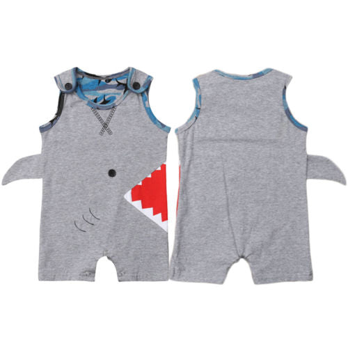 Toddler Cotton Sleeveless Romper Baby Boy Cartoon Shark Romper Jumpsuit Outfits Sunsuit Kids Clothing - ebowsos