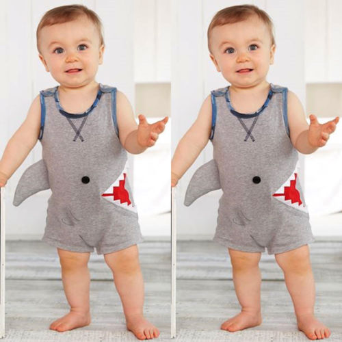 Toddler Cotton Sleeveless Romper Baby Boy Cartoon Shark Romper Jumpsuit Outfits Sunsuit Kids Clothing - ebowsos