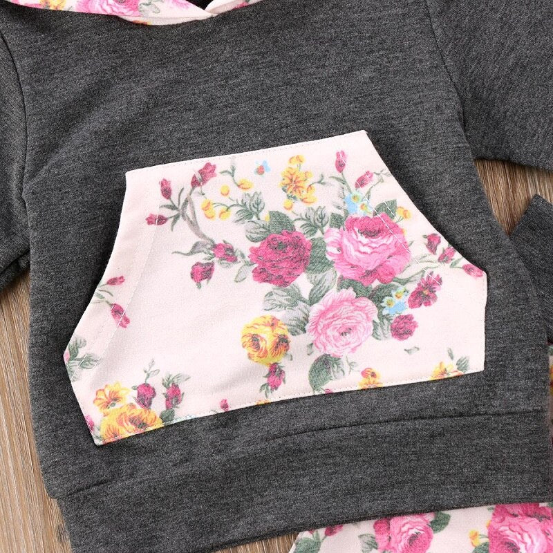 Toddler Infant Baby Girls Hooded Tops Floral Pants Leggings Outfits Set Clothes - ebowsos