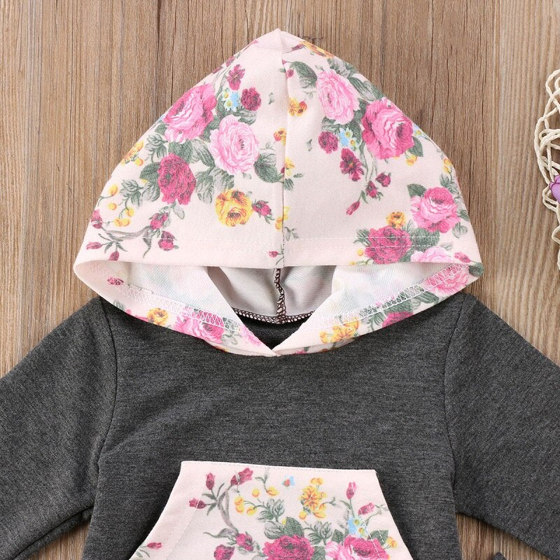 Toddler Infant Baby Girls Hooded Tops Floral Pants Leggings Outfits Set Clothes - ebowsos