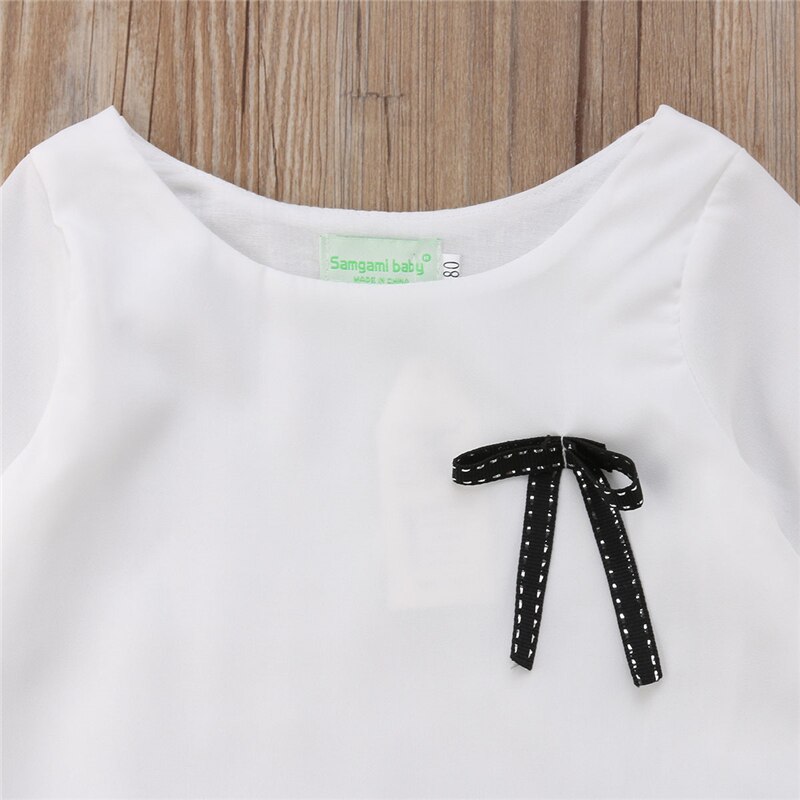 Toddler Kid Baby Girl Chiffon Long Sleeve Tops T-shirt+Stripes Trousers Pants Casual Clothes - ebowsos