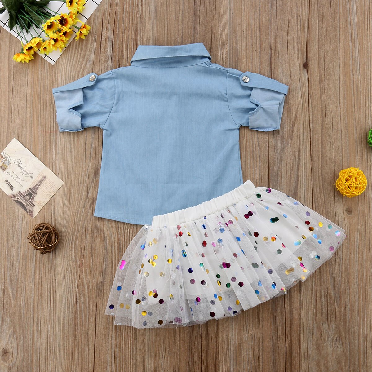 Toddler Kid Baby Girls Shirt Tops+Tutu Mini Skirts Dots Dress Outfits 2PCS - ebowsos