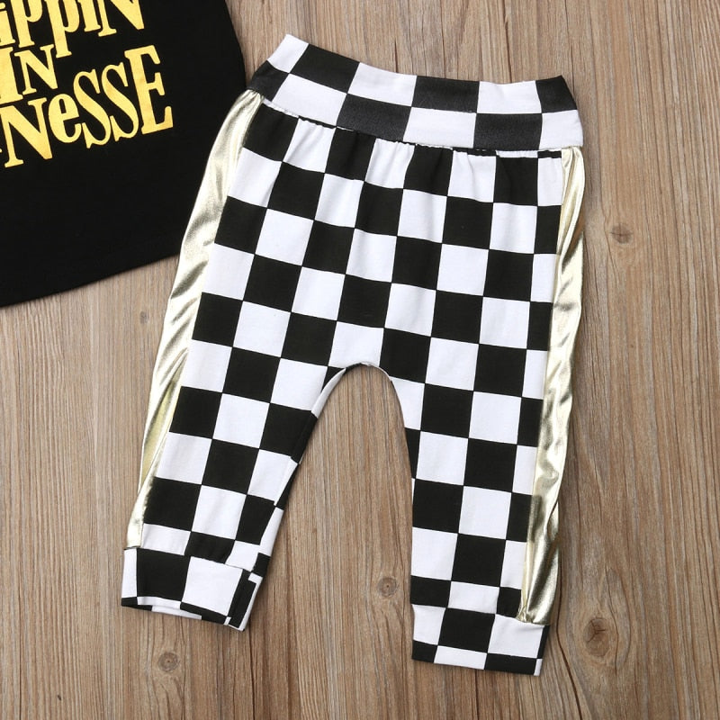 Toddler Kids Baby Boy Cotton Plaid Top T-shirt Long Pants Outfit Boy Clothes 2Pcs - ebowsos