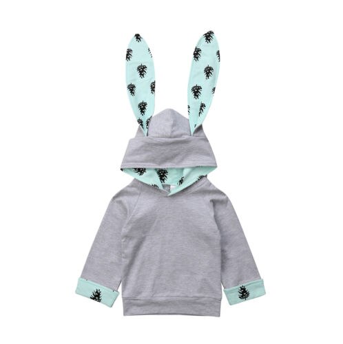 Toddler Kids Baby Boy Girls Cartoon Rabbit Ear Hoodies Outwear Cloak Button Hooded Sweatshirts - ebowsos