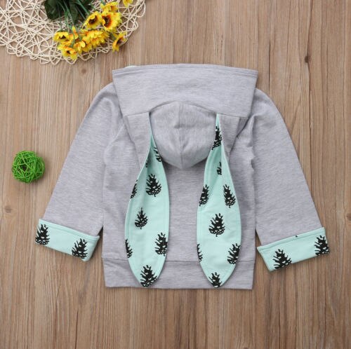 Toddler Kids Baby Boy Girls Cartoon Rabbit Ear Hoodies Outwear Cloak Button Hooded Sweatshirts - ebowsos