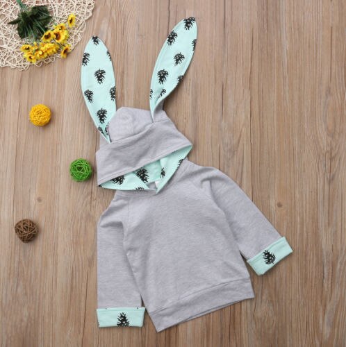 Toddler Kids Baby Boy Girls Cartoon Rabbit Ear Hoodies Outwear Cloak Button Hooded Sweatshirts - ebowsos