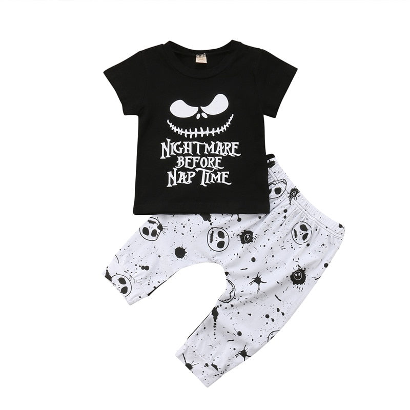 Toddler Kids Baby Boys Skull Halloween Cotton T-shirt+Pants Outfit 2Pcs Set KIDS Clothing - ebowsos