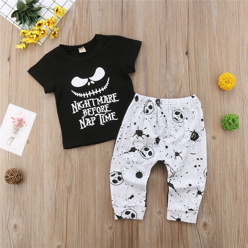 Toddler Kids Baby Boys Skull Halloween Cotton T-shirt+Pants Outfit 2Pcs Set KIDS Clothing - ebowsos