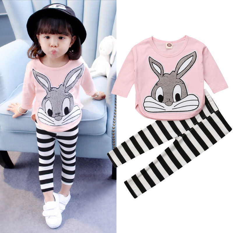 Toddler Kids Baby Girl Cartoon Clothes Long Sleeve T-shirt Top+Pants Outfit Set Tracksuit - ebowsos