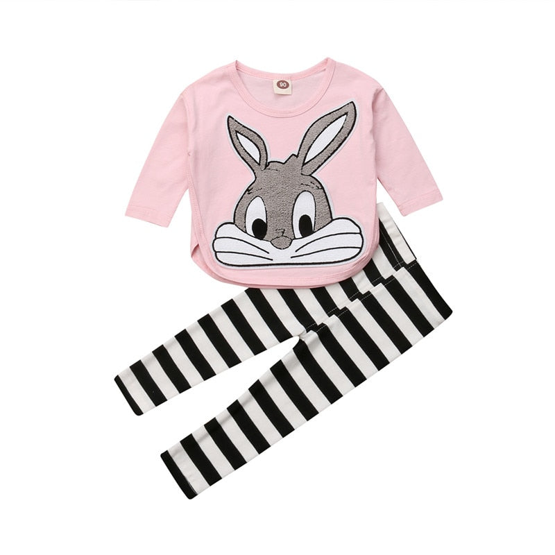 Toddler Kids Baby Girl Cartoon Clothes Long Sleeve T-shirt Top+Pants Outfit Set Tracksuit - ebowsos