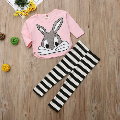 Toddler Kids Baby Girl Cartoon Clothes Long Sleeve T-shirt Top+Pants Outfit Set Tracksuit - ebowsos