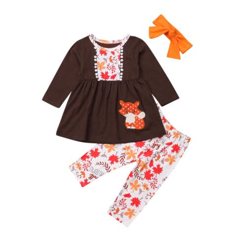 Toddler Kids Baby Girl Clothes Long Sleeve T-shirt Tops Mini Dress+Pants 3Pcs Clothes - ebowsos