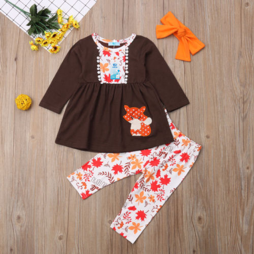 Toddler Kids Baby Girl Clothes Long Sleeve T-shirt Tops Mini Dress+Pants 3Pcs Clothes - ebowsos