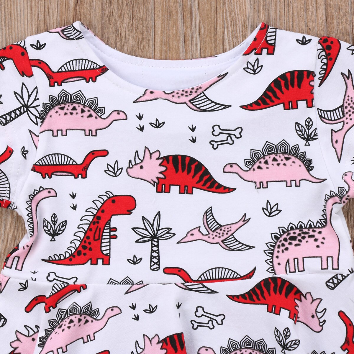 Toddler Kids Baby Girl Cotton Cartoon Dinosaur Short Sleeve Dress Clothes Summer - ebowsos