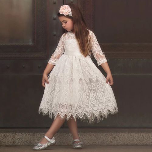 Toddler Kids Baby Girl Dress Flower Print Long sleeve Ruffle Bowknot Party Dress - ebowsos