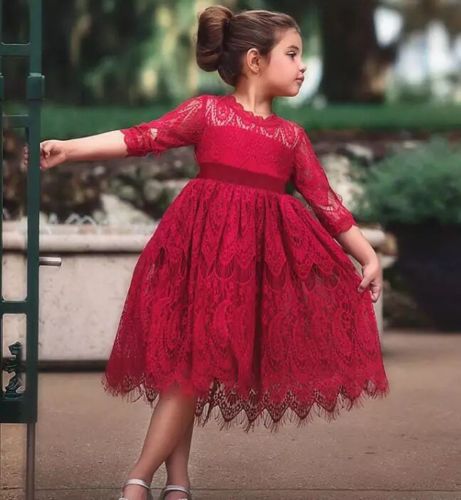 Toddler Kids Baby Girl Dress Flower Print Long sleeve Ruffle Bowknot Party Dress - ebowsos