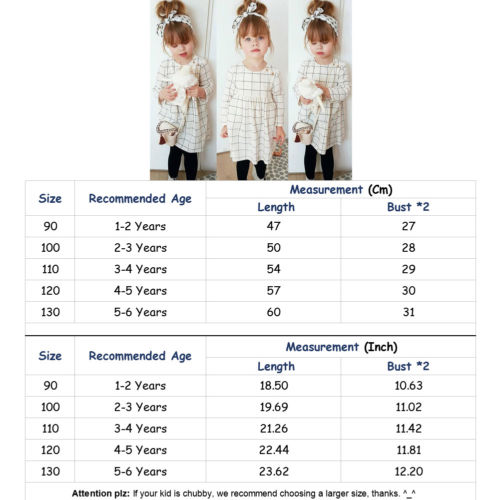 Toddler Kids Baby Girl Plaid Cotton Long Sleeve Dress Outfits Clothes - ebowsos