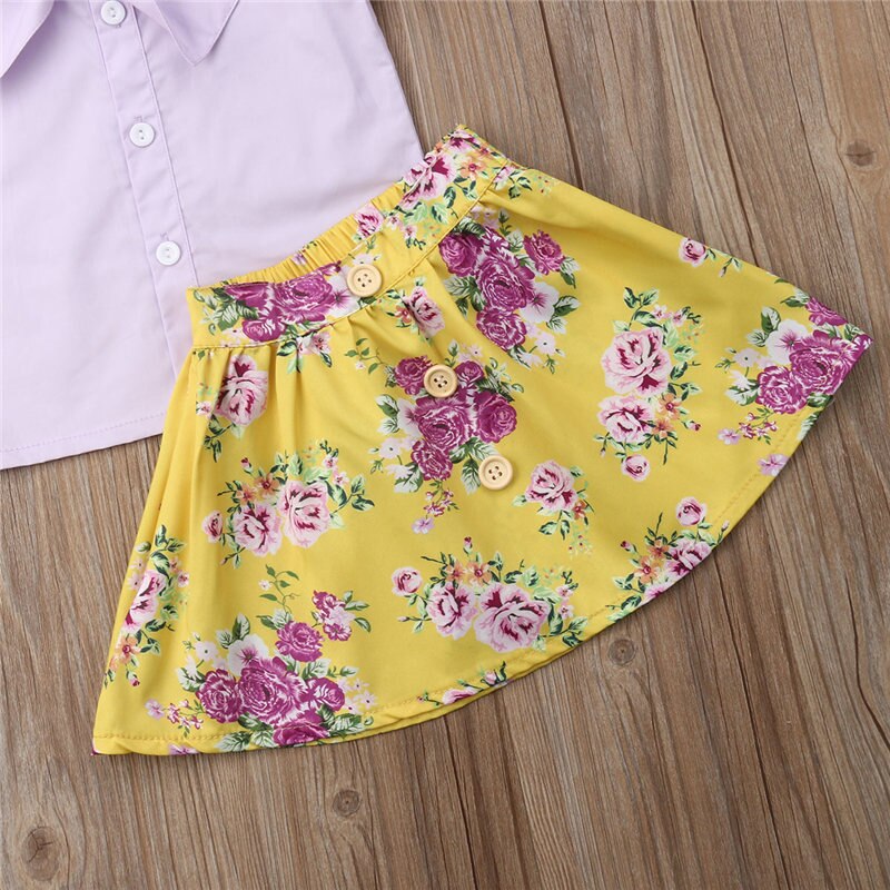 Toddler Kids Baby Girls Clothes Bow Tops T-shirt Floral Skirt Dress Outfits 2Pcs Set 1-4YT - ebowsos