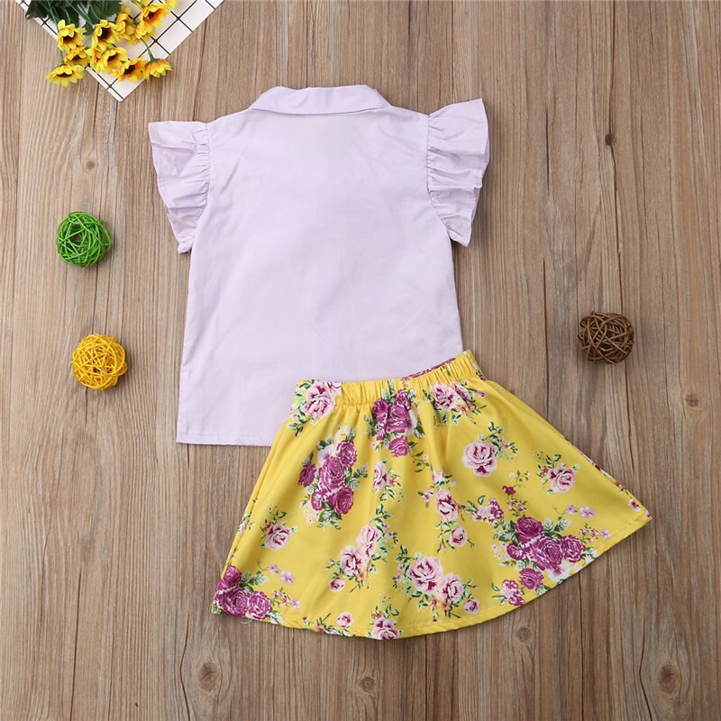 Toddler Kids Baby Girls Clothes Bow Tops T-shirt Floral Skirt Dress Outfits 2Pcs Set 1-4YT - ebowsos