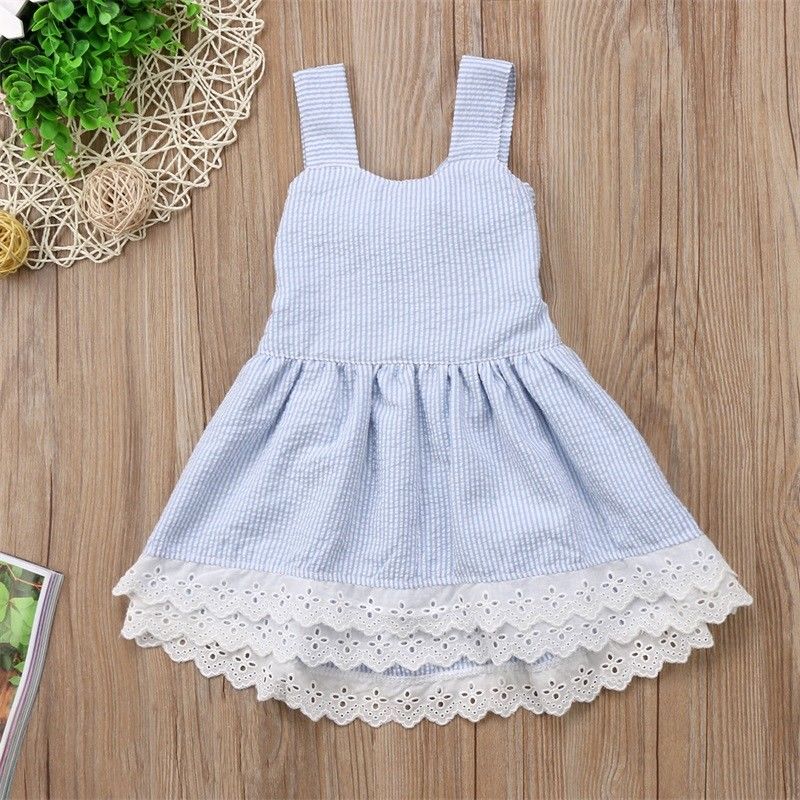 Toddler Kids Baby Girls Clothes sleeveless striped Bow backless newborn cotton Princess Party Mini Dresses one pieces - ebowsos