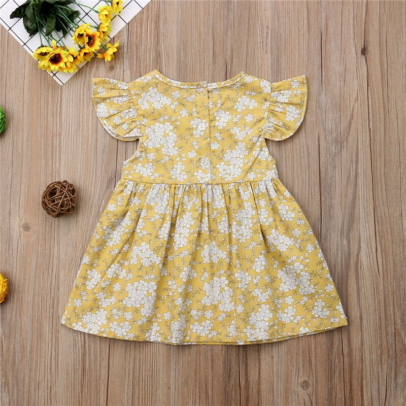 Toddler Kids Baby Girls Dress Floral Flying Sleeve Summer Dress Sundress Outfits Clothes Cute Children Girl Clothing Dresses - ebowsos