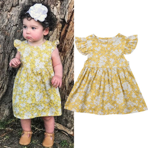 Toddler Kids Baby Girls Dress Floral Flying Sleeve Summer Dress Sundress Outfits Clothes Cute Children Girl Clothing Dresses - ebowsos