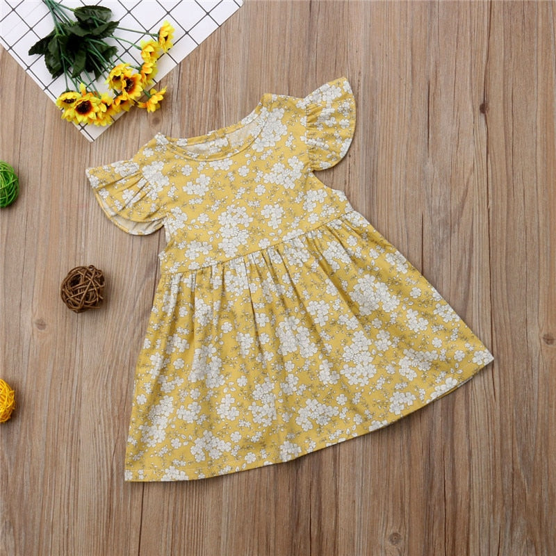 Toddler Kids Baby Girls Dress Floral Flying Sleeve Summer Dress Sundress Outfits Clothes Cute Children Girl Clothing Dresses - ebowsos