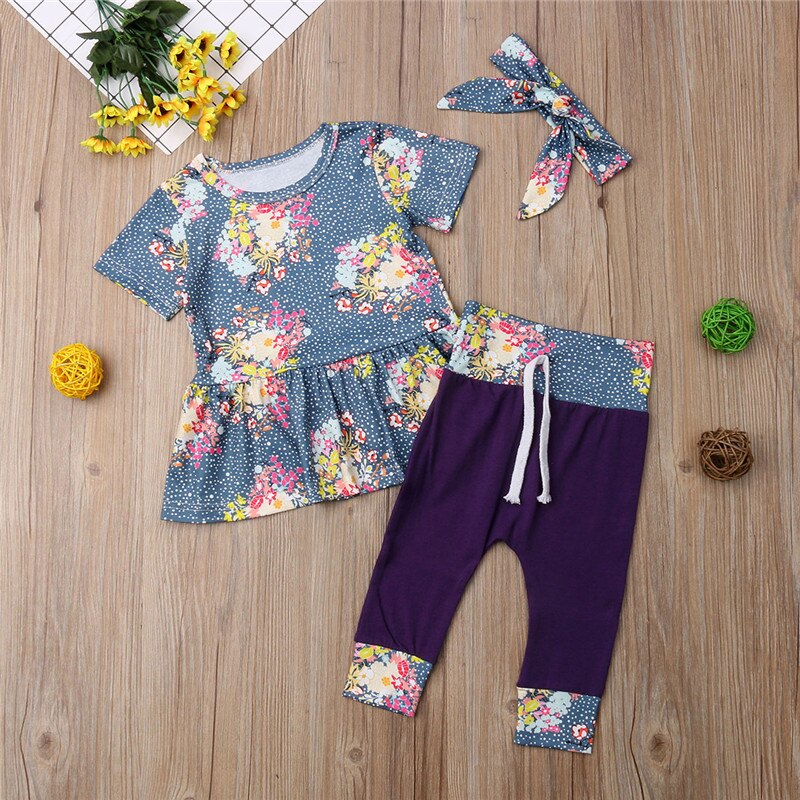 Toddler Kids Baby Girls Floral Tops Short Dress Pants Leggings 3Pcs Outfits Clothes - ebowsos