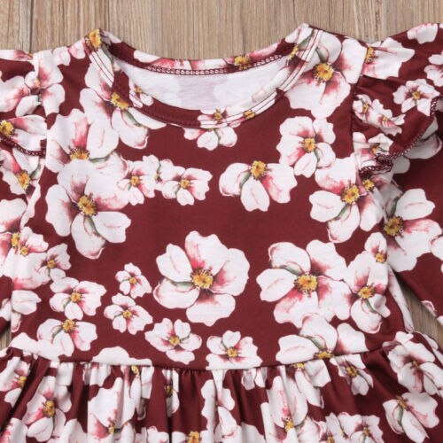 Toddler Kids Baby Girls Flowers Princess Party Long Sleeve Dress Autumn Spring Clothes - ebowsos