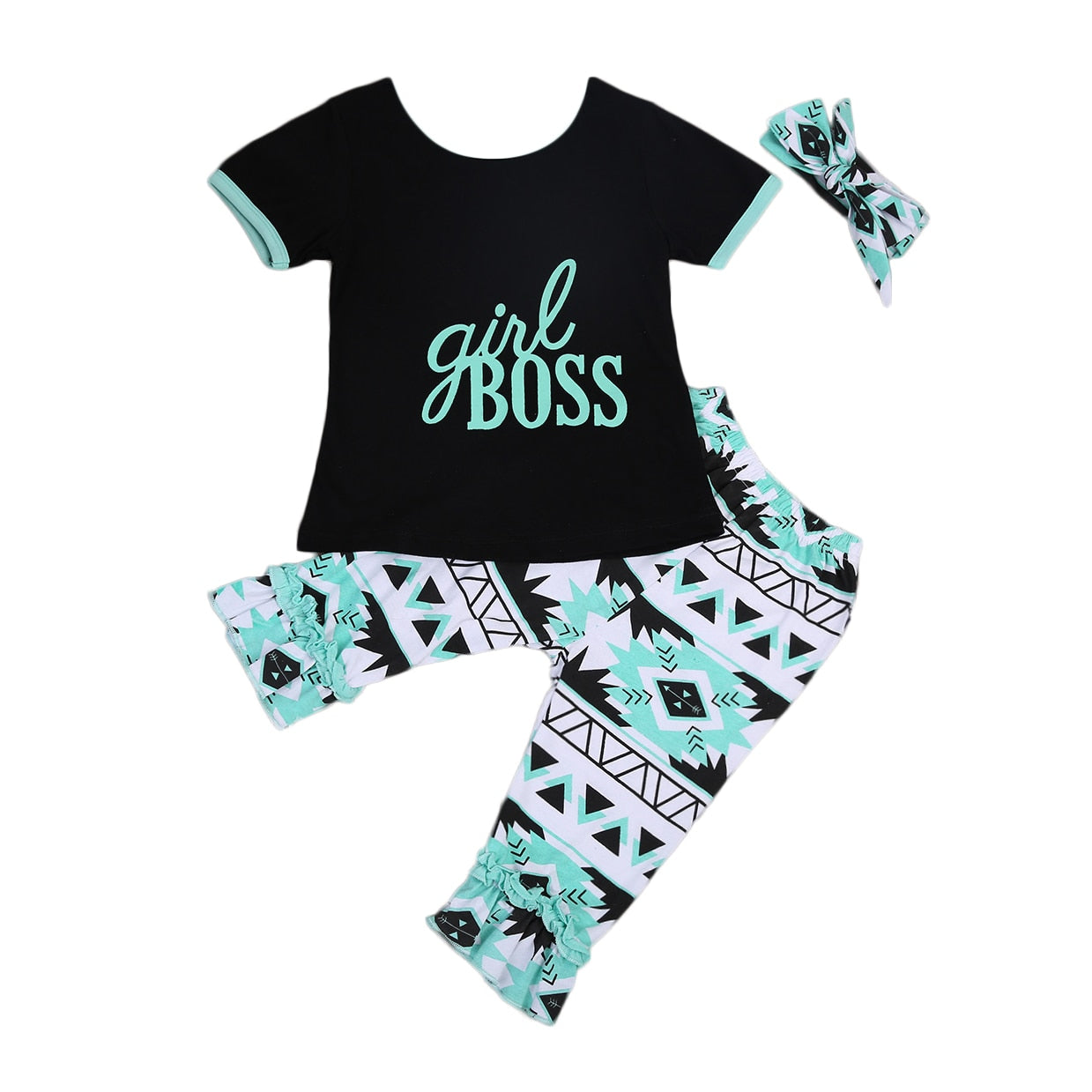 Toddler Kids Baby Girls Outfits Clothes Casual T-shirt +Pants+Headband 3pcs Set - ebowsos