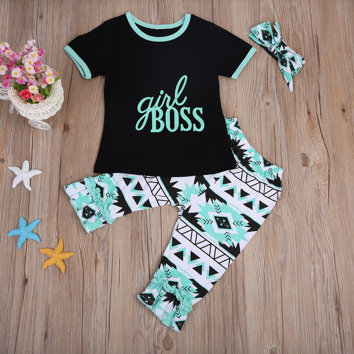 Toddler Kids Baby Girls Outfits Clothes Casual T-shirt +Pants+Headband 3pcs Set - ebowsos