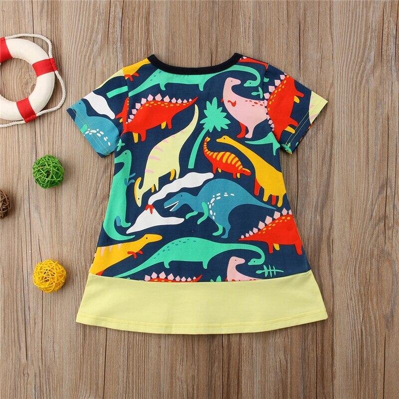 Toddler Kids Baby Girls Short Sleeve Dress Cartoon Dinosaur Party Pageant Dresses Clothes Summer - ebowsos