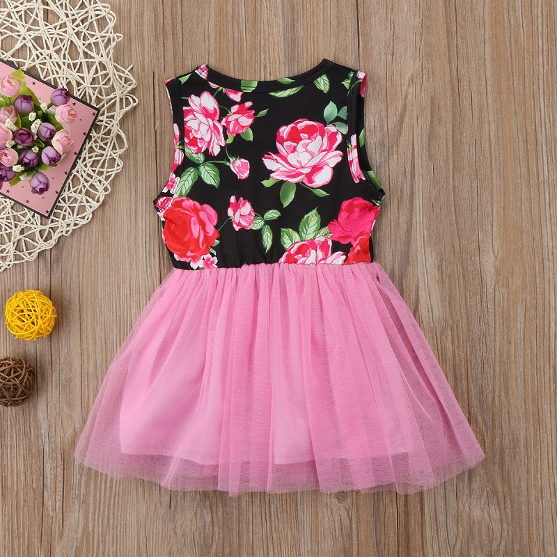 Toddler Kids Baby Girls Sleeveless  Princess Floral Sundress Summer Girl Tulle Tutu Party Wedding Dress Princess Clothes 0-4T - ebowsos